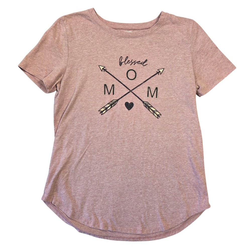 Maurices Blessed Mom Graphic Tee Mauve Heather Short Sleeve XS Boho Casual
